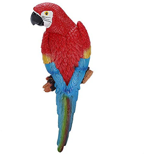 DEWIN Papagei Figuren - Papagei Modell Spielzeug Harz lebensechte Vogel Ornament Figur Papagei Modell Spielzeug Garten Skulptur Wanddekoration(Red Right)