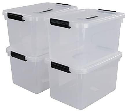 Hokky 10 Liter Plastic Clear Boxes Set of 4, Storage Boxes with Lids