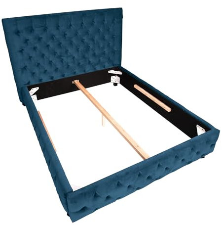 Riess Ambiente Elegantes Doppelbett Paris 160x200cm dunkelblau Samt Chesterfield Design Ehebett Bett