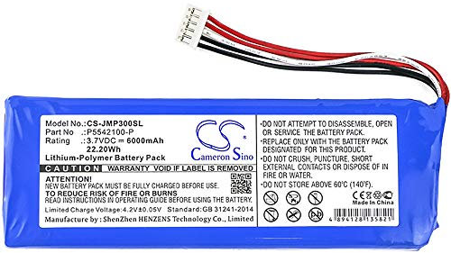 Replacement Battery for JBL model, fits Part No Pulse 3, APJBLPUESE3, 2017DJ1714 3.7V Li-Polymer 6000mAh/22.20Wh 100.6g / 3.55oz Size: 117.10 x 40.92 x 21.40mm