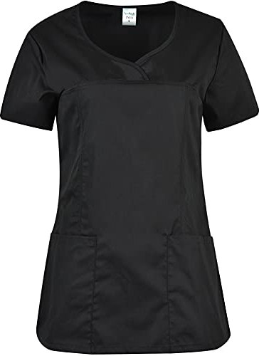 B-well INES Damen Kasack Pflege Schlupfkasack Kurzarm V-Ausschnitt Berufskleidung (Schwarz, M)