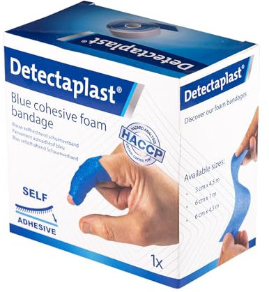 Detectaplast Wundverband, selbstklebender pflaster sensitiv für Wunden und Verletzungen, wasserfeste Pflaster Rolle für den Umgang mit Lebensmitteln, super elastisch, 6cm x 4,5m