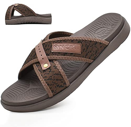 ONCAI Uomo Sandali Criss Cross, Pantofole sportive di recupero con supporto all'arco e plantare ortopedico per la fascite plantare Marrone Taglia 45EU