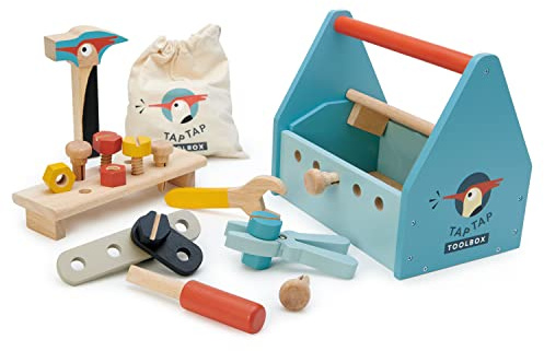 Tender Leaf Toys Werkzeugkoffer (Holzspielzeug, mit abnehmbaren Deckel, mit umfangreichen Zubehör, L x B x H 23 x 15 x 20 cm, Kinderspielzeug) 7508563
