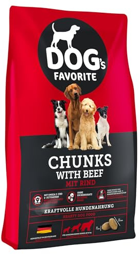 Dog's Favorite Chunks Rind Trockenfutter, 15 kg für ausgewachsene Hunde | Kraftvolle Alltags-Vollnahrung mit schmackhaftem Rind, ohne Zuckerzusatz und ohne künstliche Farb- und Konservierungsstoffe