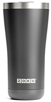 Zoku Pulverbeschichtetes Trinkglas, 590 ml, aus hochwertigem Edelstahl und vakuumisoliert, speziell drehbarer Deckel für Trinken und Strohhalm