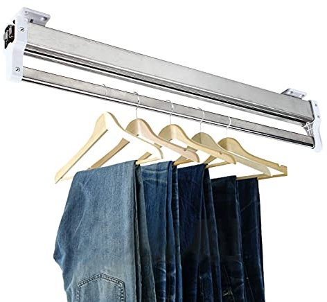 Barra extensible para armario, barra para armario, raíles de acero inoxidable, telescópica, tubo para armario, pantalones, perchas, 54-110 cm