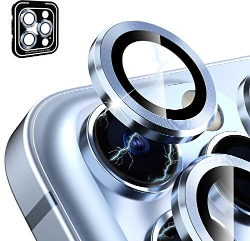 CloudValley Camera Lens Protector Compatible with iPhone 13 Pro and 13 Pro Max, Tempered Glass Film, Aluminum Alloy Lens Protective Cover, Sierra Blue