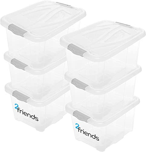 2friends 6er Set Aufbewahrungsbox mit Deckel Groß, 30 Liter Boxen Aufbewahrung, 6 Stück Aufbewahrungsboxen, Kisten Aufbewahrung mit Deckel, Plastikbox mit Deckel, Model: Mila, Made in EU