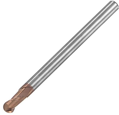 sourcing map Ball Nose End Mill 2mm Tip Radius Solid Carbide AlTiSin Coated CNC Router Bits 2 Flute Spiral Milling Cutter HRC55 with 4mm Shank 75mm (3-inch) Length
