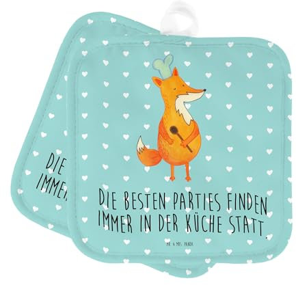 Mr. & Mrs. Panda Topfuntersetzer Fuchs Koch - Geschenk, Köche, Küche Spruch, Topflappen mit Spruch, Kochen, Topflappenset, Ofenhandschuh, Spruch