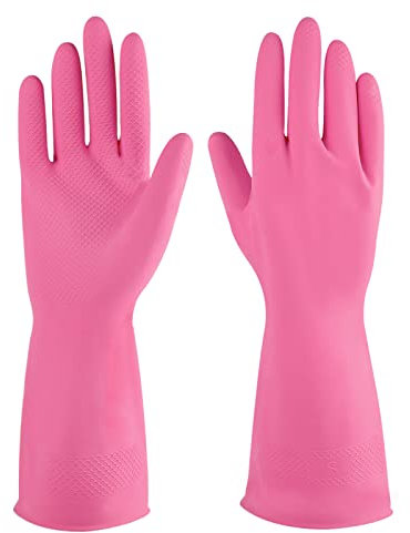 Rosa Gummi Reinigungshandschuhe 3 Paar Haushalt Wiederverwendbare Geschirrspülhandschuhe Küche (3, mittel)
