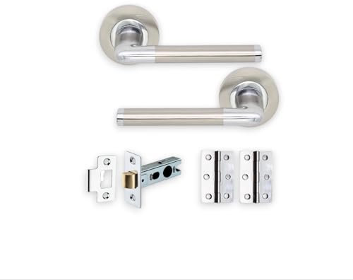 Infinity Decor Straight Oval Lever Door Handle on Rose Set with Options of Latch Lock Bathroom Door Pack - Dual Tone - Ideal for Interior Use (Latch Pack)