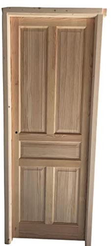 Genérico Puerta Interior RÚSTICA HERRADA Y con Marco DE Madera Natural Maciza - Modelo 5 TABLEROS (Apertura A IZQUIERDAS)