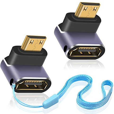 Duttek HDMI zu Mini HDMI 8K Adapter (2 Pack), Down Angle Mini HDMI Male zu HDMI Female Extension Connector Unterstützung 8K@60Hz,48Gbps für Raspberry Pi Zero,Camera,HDTV,Projektor,Laptop und Tablet