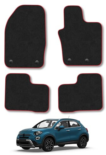 Fiat 500X (2014-2024) Carpet Car Mats | Red Edge Trim Tailored Fit Floor Mats Full Coverage Protection Accessories Easy Clean Anti Slip Made in the UK