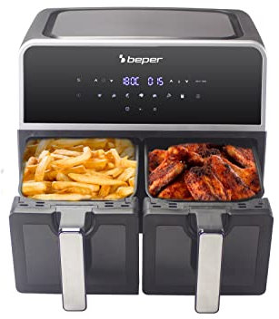 BEPER P101FRI090 Friggitrice ad Aria Doppio Cestello, 9 Litri (4,5 per Cestello) - Friggitrice ad Aria 2 Cestelli con 7 Programmi Preimpostati