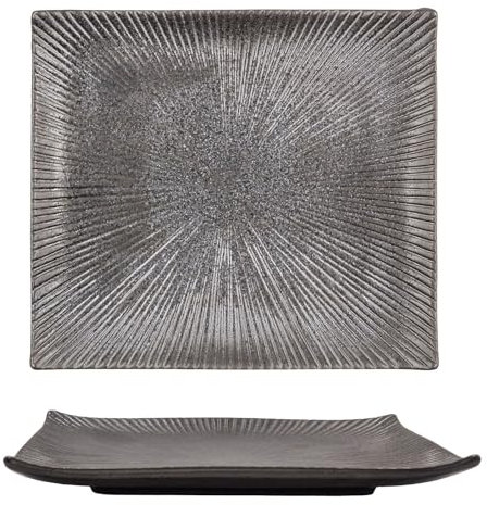 Intirilife Assiette à sushi Assiette de service en porcelaine noire - 23 x 20.5 x 2.8 cm - Vaisselle japonaise à sushi Fait main Rectangulaire