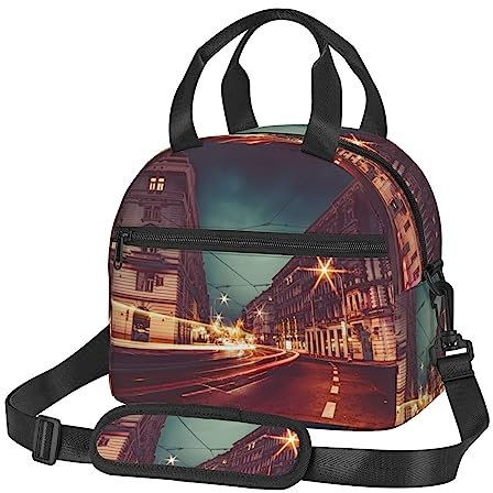 TOMPPY Prag Straßen Gedruckt Mittagessen Tasche Für Frauen Leichte Langlebige Mittagessen Tote Mit Verstellbarem Schultergurt Wiederverwendbare Tragbare Lunchbox Kühltasche