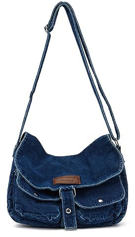 Syrads Denim Sac à bandoulière Style décontracté Léger Rétro Voyage Shopper Sac à main à bandoulière,Bleu foncé