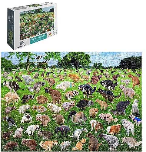 VOLORD 101pcs Dogs Puzzles - 1000 Piece Flat Stress Relief Puzzles, Puppy Park Pooping Puppies, Funny Gift for Dog Lover