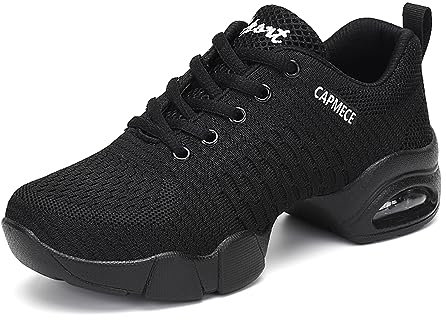 Damen Jazz-Schuhe Schnürschuhe atmungsaktiv für Frauen Geteilte Sohlen Tanzschuhe für Sport Walking Line Dance Schuhe Damen Schwarz Size 39EU