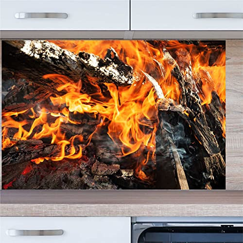 INDIGOS UG Küchenrückwand - Grill Feuer BBQ - 100x50 cm ESG Echtglas Bedruckt - mit Bild - Motiv - Küche - Rückwand - Glasplatte - Spritzschutz - Herd - Ofen