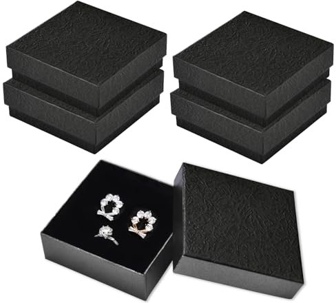Funrelaxer 4 Pack Schmuckschachteln, Schmuckschachtel klein und stilvoll für Ringe, Ohrringe und Anhänger, Robust und umweltfreundlich in schwarzem Mattkarton Geschenkverpackung Schmuck