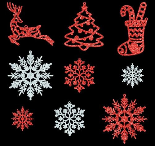 Weihnachtsdeko,Weihnachtsbaumschmuck 65 Set,Christmas Decorations für Weihnachtsdeko Innen&Christbaumschmuck&Weihnachtsbaum Deko,mit Schneeflocken&4 Modelle,Rot&Weiß