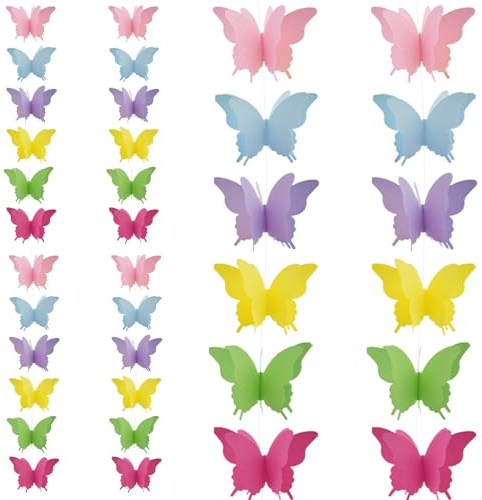 Hocansen 4PCS Paper Butterfly Banner 2.8m/118in Hanging Butterfly Paper Garland Butterfly Hanging Streamers Party Decorations Butterfly Flag for Birthday Wedding Decorations (Colour/ZHD)