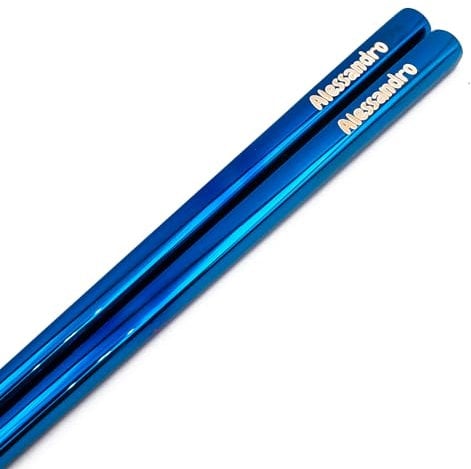 Personalised Stainless Steel Chopsticks, Engraved Reusable Metal Chopsticks (Blue)