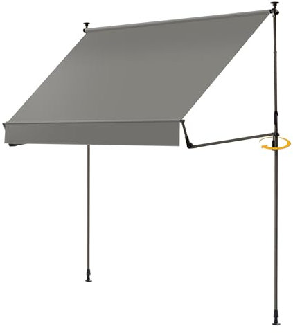 BelleMax Klemmmarkise Markise Balkon ohne Bohren, 350 cm x (125 + 25 cm) Grau, Balkonmarkise mit Handkurbel, Faltbarem Seitenarm, UV-Schutz, Wasserdicht und Höhenverstellbar