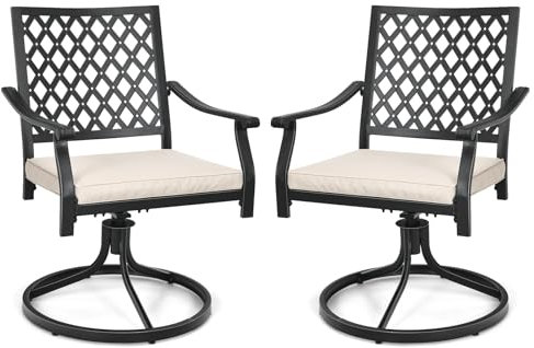 COSTWAY 3PCS Patio Bistro Set, Metal Frame Garden Table and Swivel Rocking Chairs Set with Cushions, Outdoor Dining Conversation Furniture Set for Balcony Yard Poolside (2 Chairs)