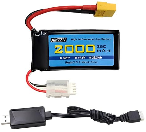 AMZZN 3S Lipo Battery 11.1V 2000mAh 35C with XT60 Plug for RC Cars, Trucks, Remote-Controlled Ships, RC Drones, Quadcopters, FPV UAV Batteries