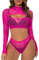 Buitifo Ensemble de Lingerie Femme Nuisette Sexy Fishnet Babydoll Bodysuit(Rose Rouge,Taille Unique)