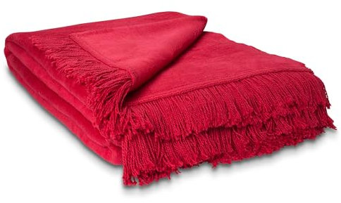 Como Kuscheldecke Rot XXL 150 x 200 cm Baumwollmischung weiche & warme Kuschel-Decke mit Fransen für Couch & Sofa, waschbar, Öko-Tex Standard 100, 1,4kg, 400g/m²