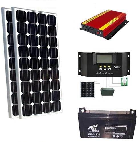 Kit Fotovoltaico con accumulo Inverter 2000W onda modificata Pannello Solare 100W x2 Batteria 120 Amp