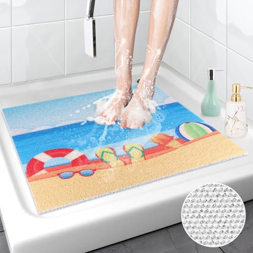 ZOKBOM Tapis de douche carré antidérapant, anti-moisissure 75 x 75 cm, grand tapis de douche en luffa pour personnes âgées, lavable en machine, séchage rapide et découpable