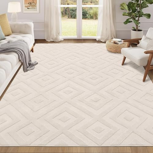 Enyhom Teppich Wohnzimmer Esszimmer Kurzflor Geometrische Küchenteppich rutschfest Wohnzimmerteppich Moderner Waschbarer Teppich Flauschig, Beige, 160 x 220cm
