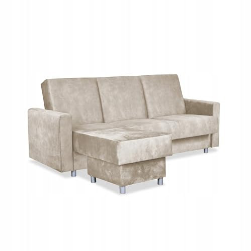 Family Meble Ecksofa, Modell Alicja, mit Schlaffunktion, Freistehendes, Ausklappbares, Behälter für Bettwäsche, Strapazierfähiges Material, Schmutzabweisend, für Wohnzimmer, Schlafzimmer, Aura 2