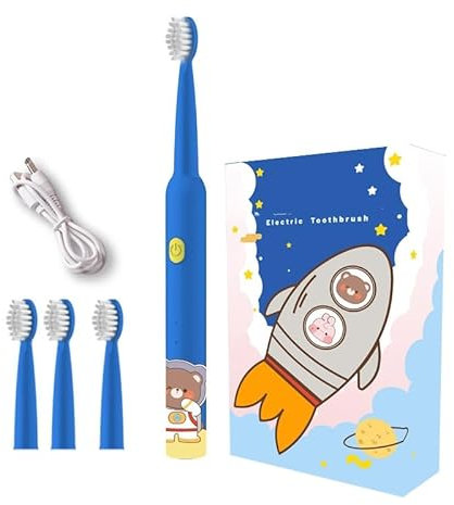 Spazzolino elettrico per bambini a partire dagli 8 ai 12 anni, spazzolino elettrico con timer, 3 modalità, IPX7, impermeabile (blu, 27,7 x 2,15 cm)
