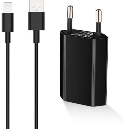 Chargeur pour iPhone 11, 8, SE, XR, 7, 7 Plus, SE 2020, 6, 6S, X, XS, XS Max, 10, 12, 13, 14, IPad, Air pods. 5V 1A USB Adaptateur Secteur avec 2M Câble pour Apple (Noir)