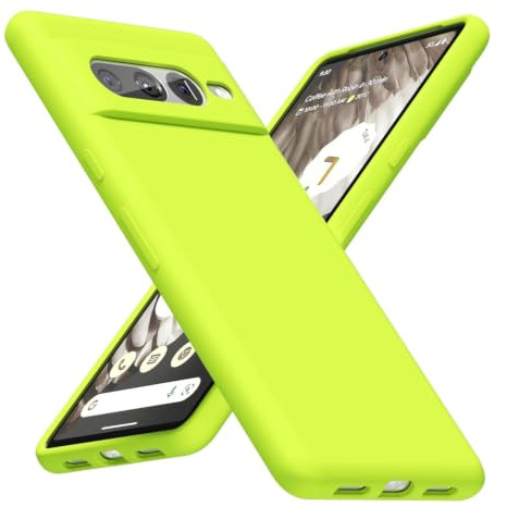 LoeoeL for Google Pixel 7 Pro Phone Case Silicone, Fluorescent Neon Lime Green Bright Color Matte TPU, Minimalist Ultra Thin Slim Soft Rubber Gel Girly Cute Case for Women Men, Camera Cover Protection