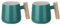 sourcing map 2pcs Ceramic Coffee Mug 12.85 Oz Simple Wooden Handle Large Coffee Mugs Handmade Ceramic Tea Cup for Latte Coffee Tea Soup for Office Home and Gifts for Women and Men, Green