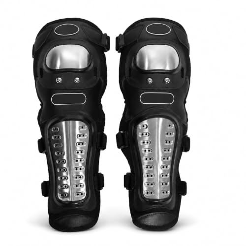 Zohisin Ginocchiere protettive in acciaio inossidabile per moto cross ATV adulti set di 2 pezzi ginocchiera protettiva ergonomica traspirante con cinghie regolabili per massima sicurezza