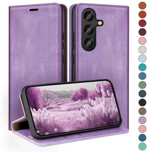 HUOUH für Samsung Galaxy S25 Hülle mit RFID Schutzhülle aus Lederhülle Handyhülle,Kartenfach Leder ständer Handy hülle,360 Grad Schutz Cover für Samsung S25 Klapphülle Wallet Case Flieder Lila