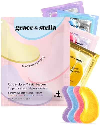 grace & stella Under Eye Gel Patches Multi-Color Pack - 4 Pairs of Under Eye Patches for Dark Circles - 4 Colors/1 Pair Each - Puffy Eyes Treatment - Vegan Cruelty Free Birthday Gifts for Women