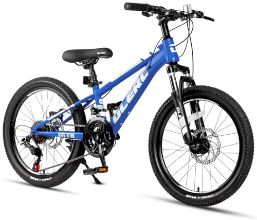 Glerc Skyline Kinder Mountainbike für Jungen Mädchen, 20 Zoll Fahrrad für 6 7 8 9 10 11 12 Jahre Jugendliche, 21 Gang Fahrrad mit Vorderradfederung & Scheibenbremsen & stabilem Rahmen, Marineblau