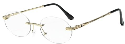 Long Keeper Retro Oval Metal Sunglasses Men Womens 90s Rimless Oval Sunglasses Vintage Round Small Eyewear (Gold Clear)