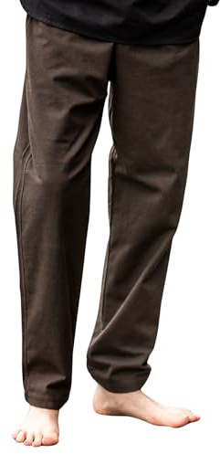 Leonardo Carbone® Herren Hose Peter | Anpassbarer Bund | Ohne Taschen | Karneval, Halloween, Cosplay, LARP, Mittelalter, Kostüm, Verkleidung, Festival | 100% Baumwolle Dunkelbraun 2XL